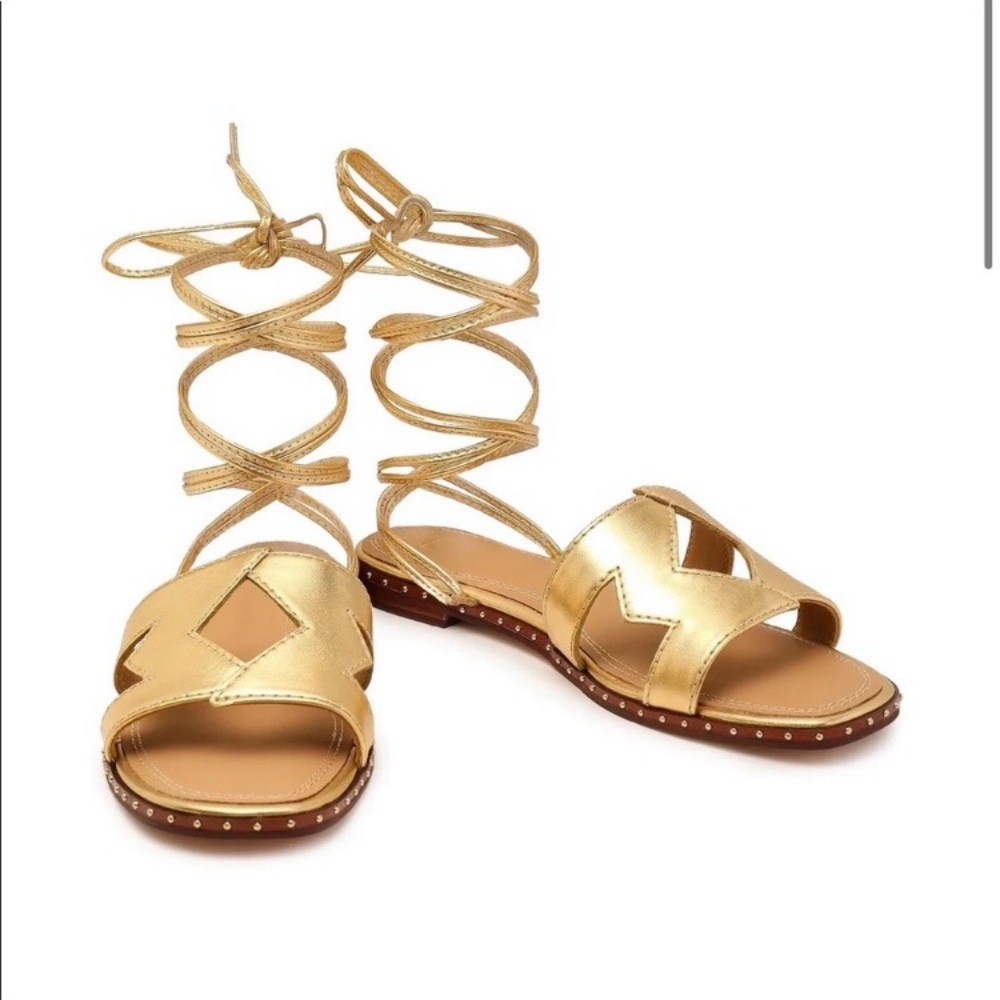 Maje gold sandals with ankle ties, EU size 38 fits my 7- 71/2. New with tags.